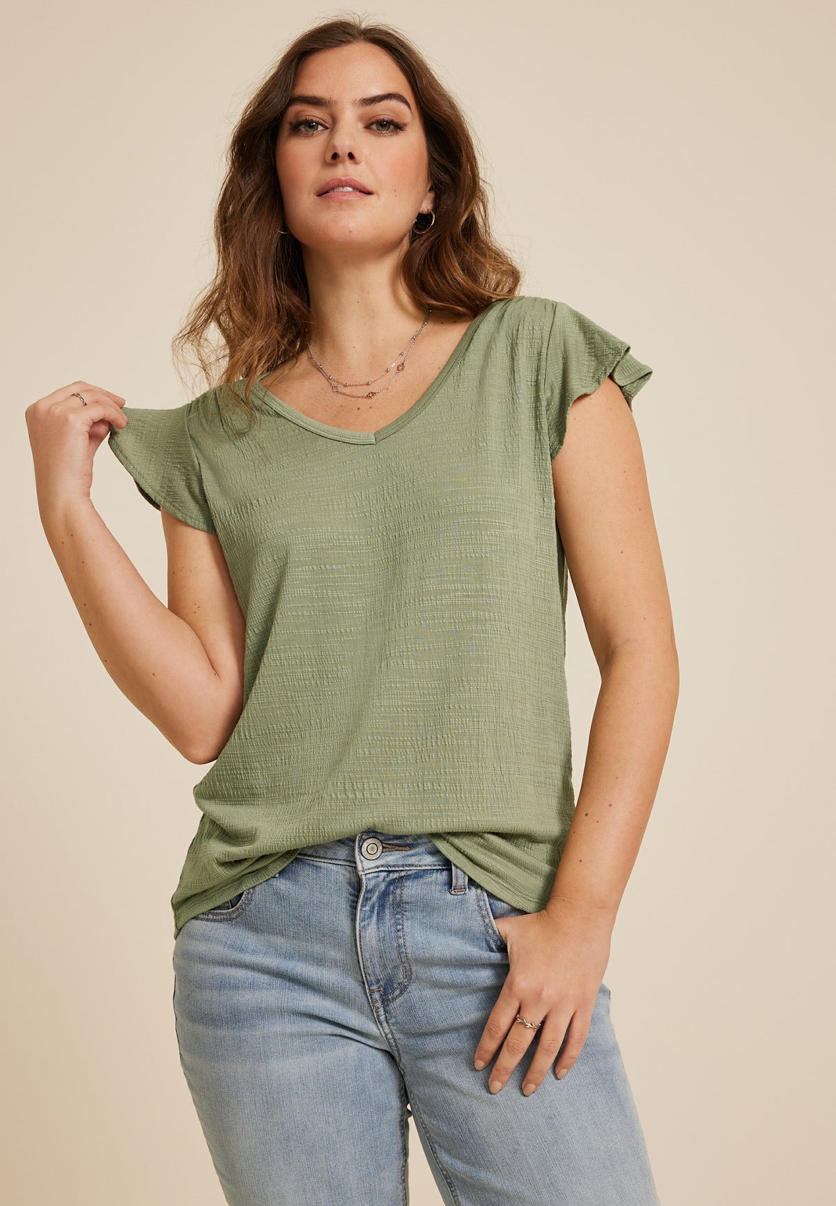 Textured Flutter Sleeve Tee
