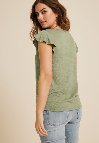 Textured Flutter Sleeve Tee