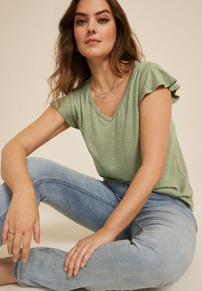 Textured Flutter Sleeve Tee