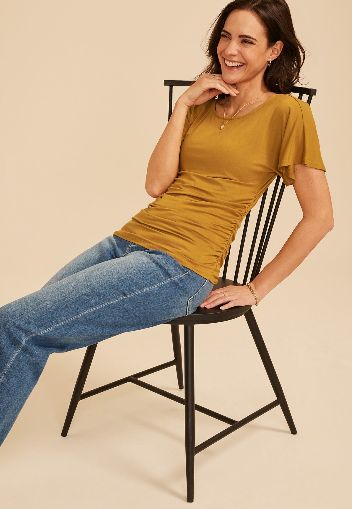 Ruched Side Flutter Sleeve Top