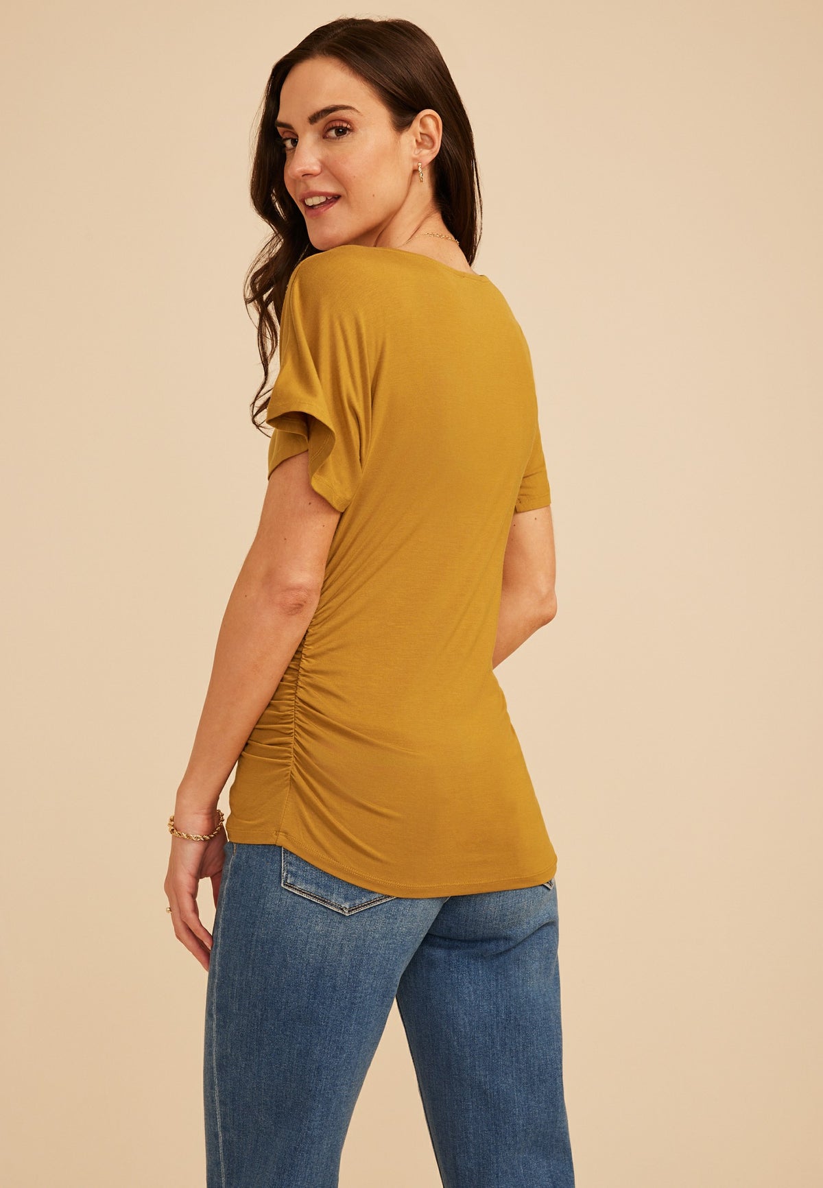 Ruched Side Flutter Sleeve Top