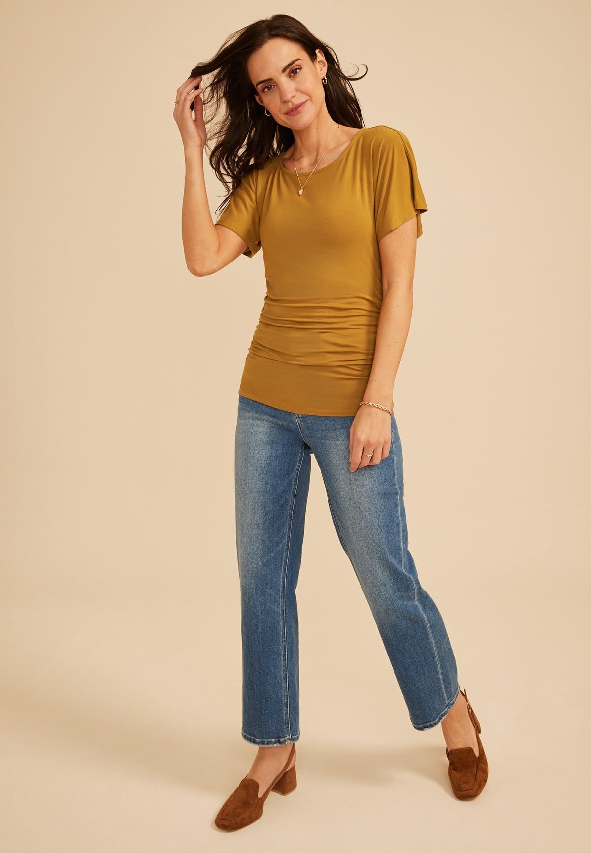 Ruched Side Flutter Sleeve Top
