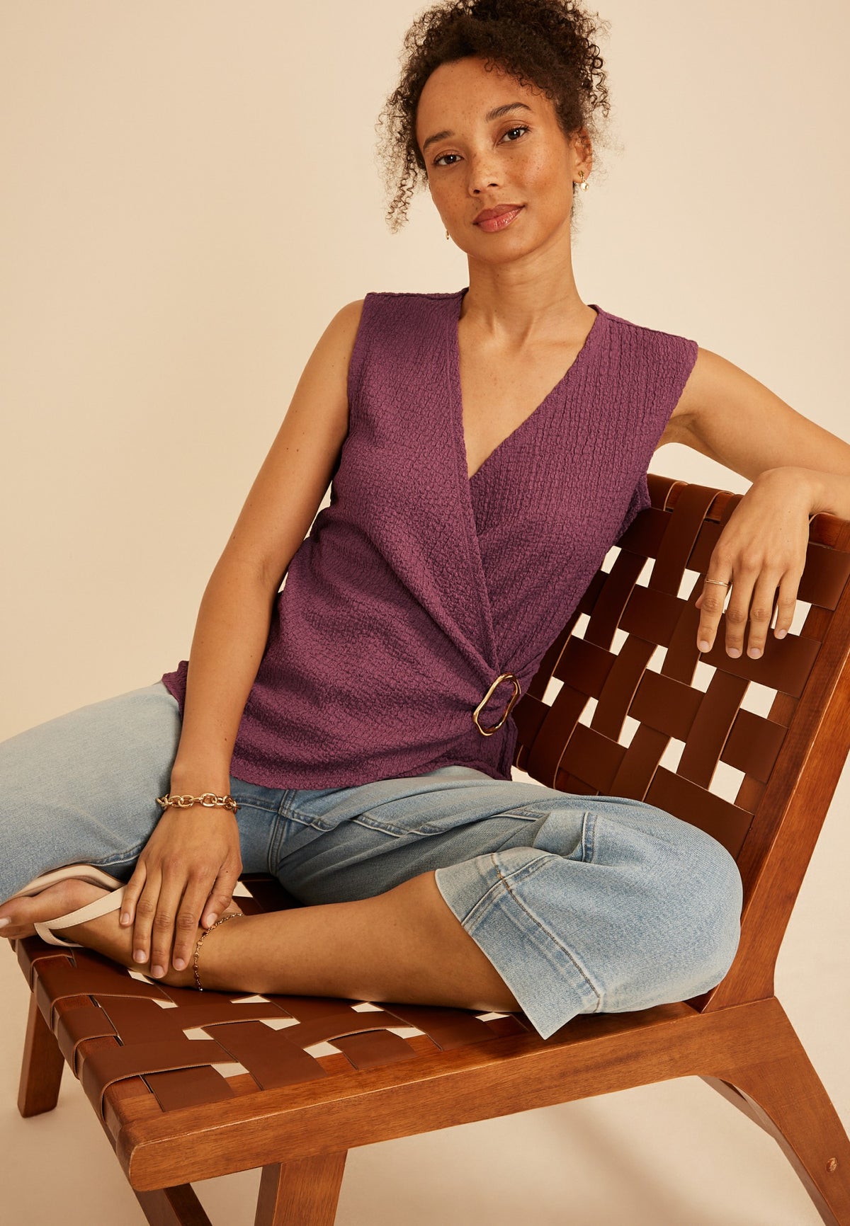 Studio Y Textured Wrap Front Tank Top