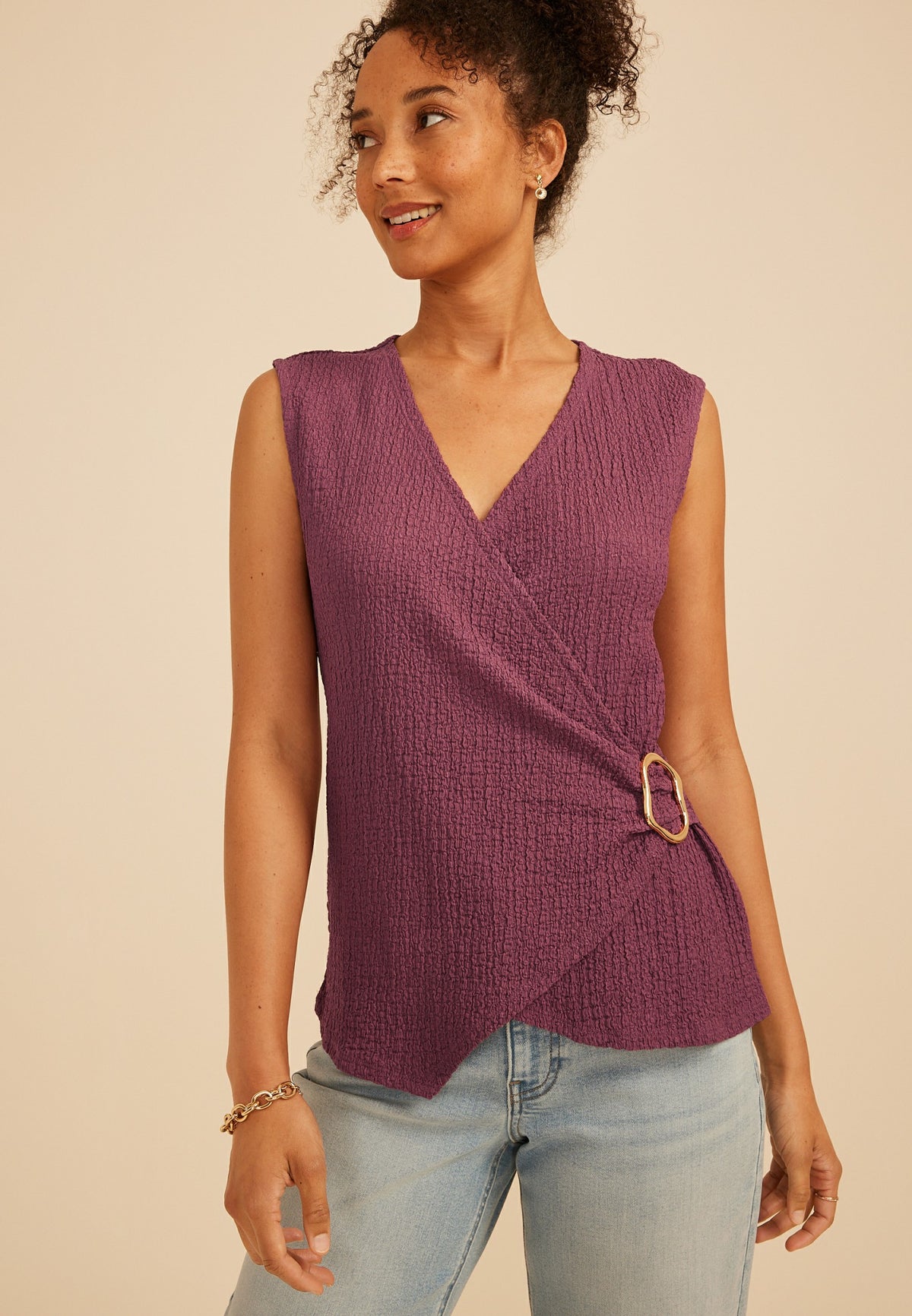 Studio Y Textured Wrap Front Tank Top