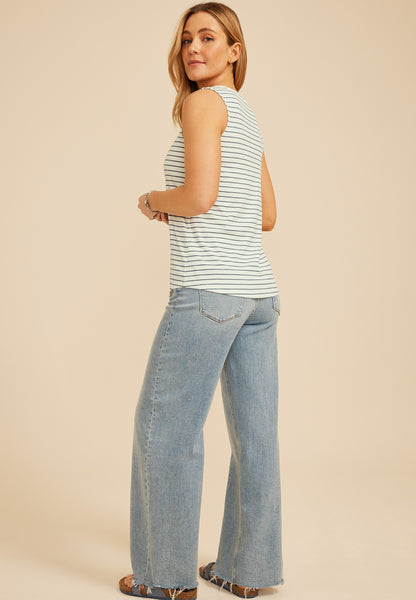 Striped Variegated Lace Up Tank Top