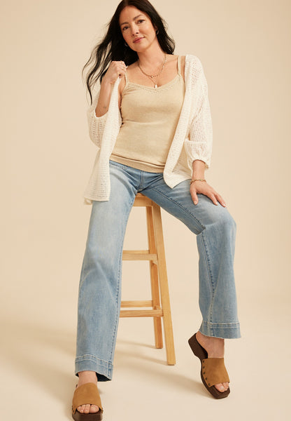Heathered Embellished Ribbed V Neck Cami