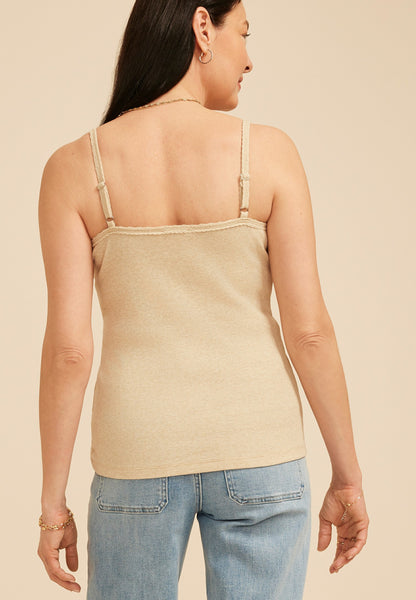 Heathered Embellished Ribbed V Neck Cami
