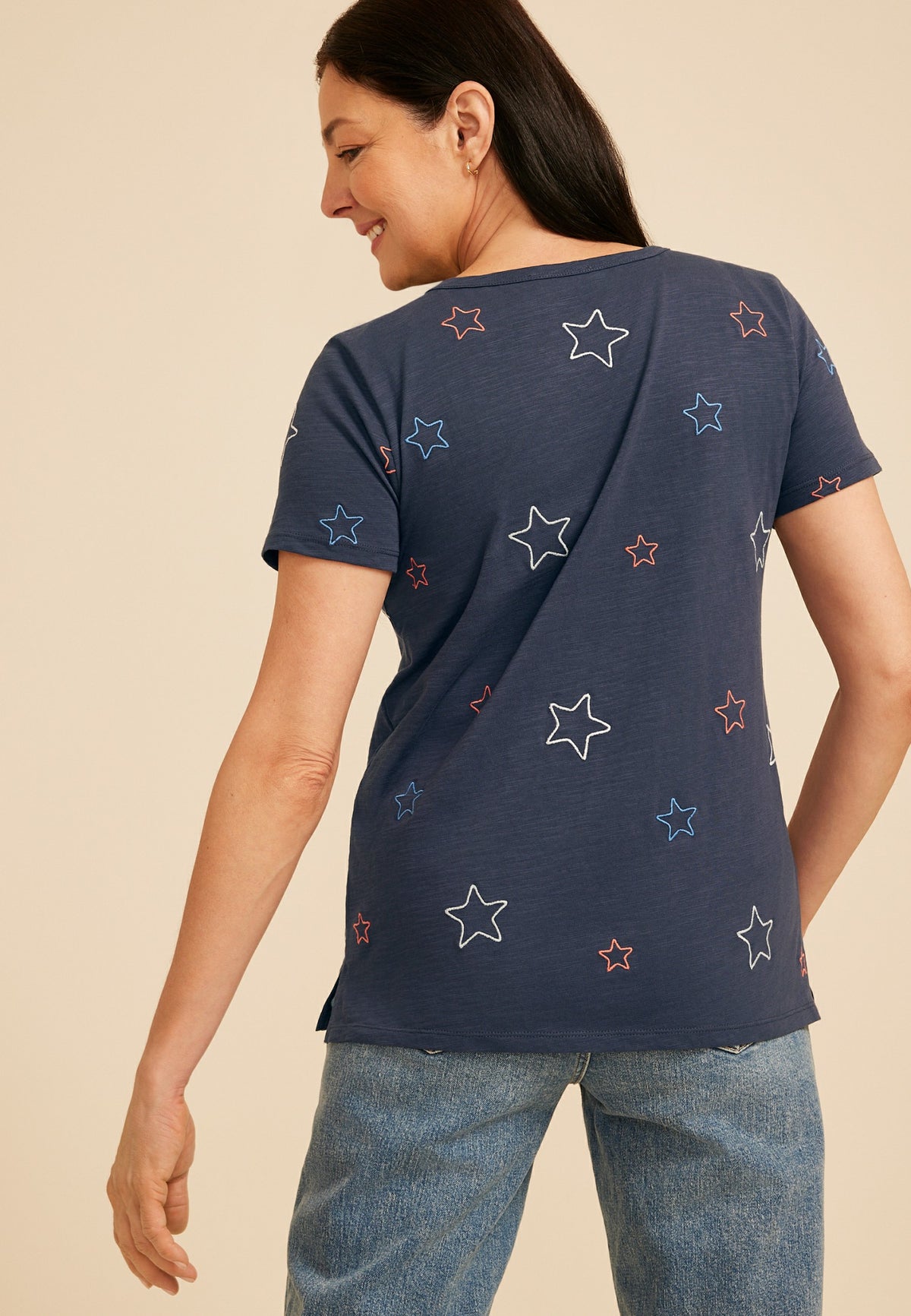 24/7 Dawson Americana Embroidered Star V Neck Tee