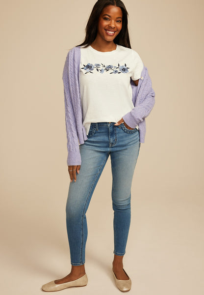 Floral Embroidered Classic Fit Graphic Tee