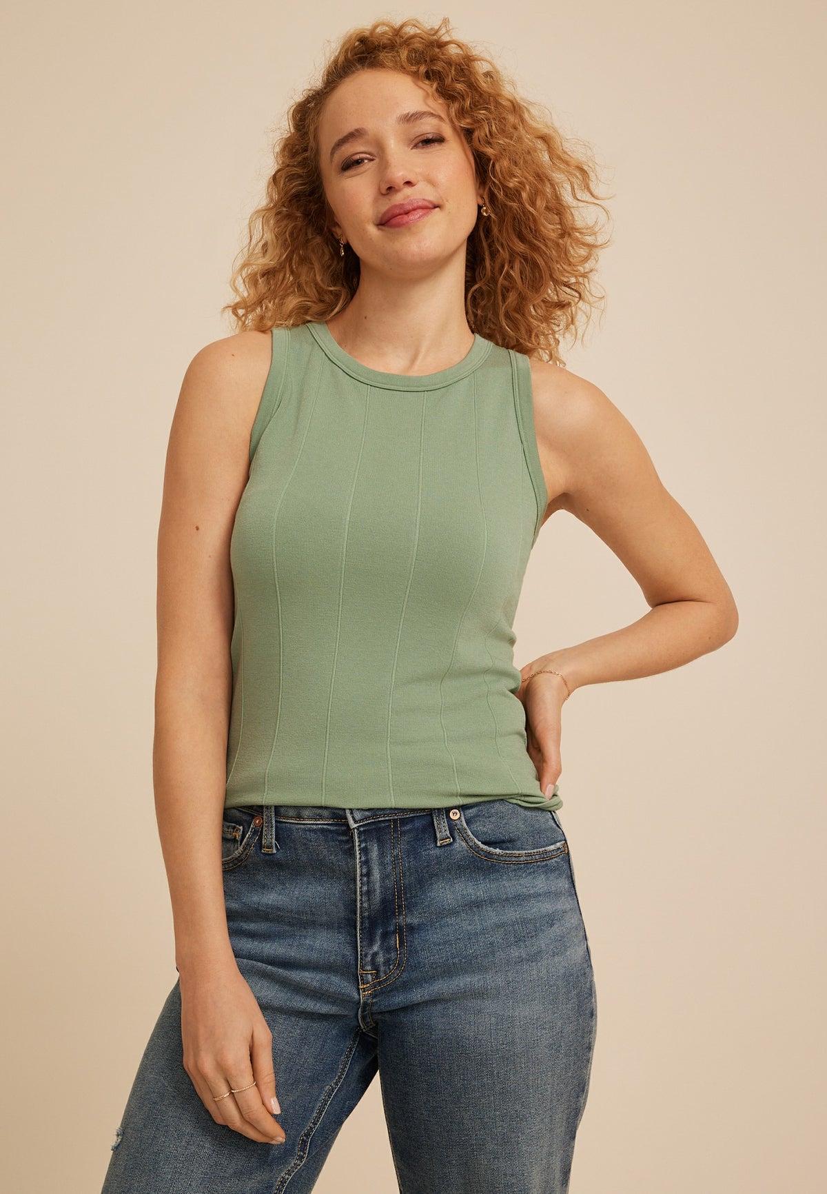 Seamless Rib High Neck Tank Top