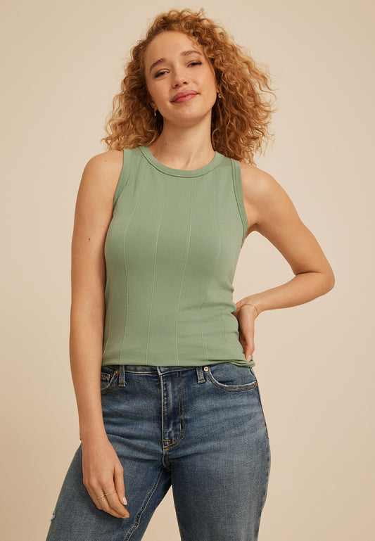 Seamless Rib High Neck Tank Top