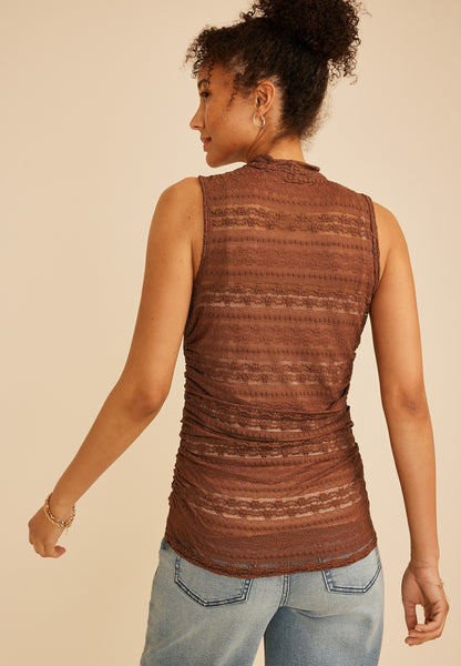 Sheer Lace Mock Neck Tank Top