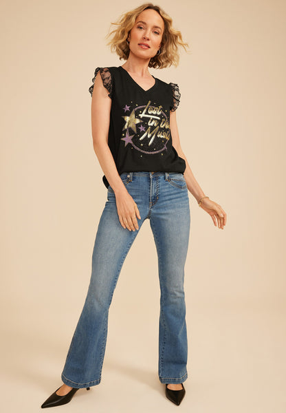Lost In The Music Lace Trim Classic Fit Graphic Tee