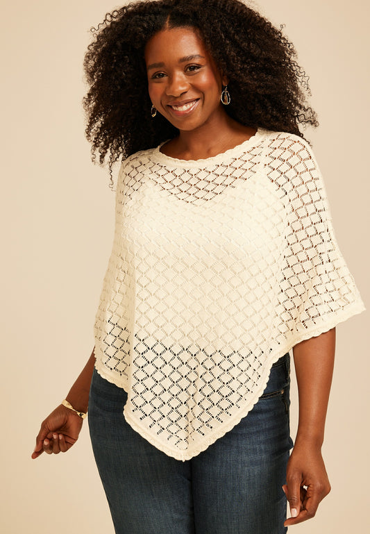 Pointelle Sweater Poncho