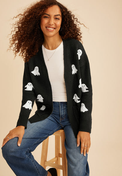 Beaded Ghost Open Front Cardigan