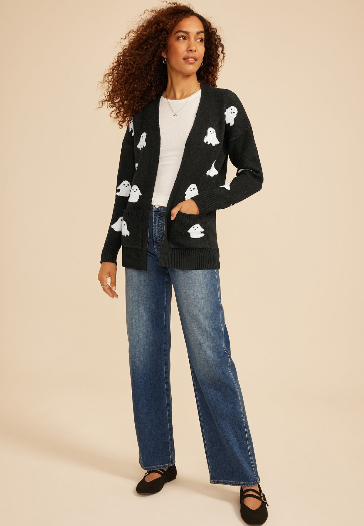 Beaded Ghost Open Front Cardigan