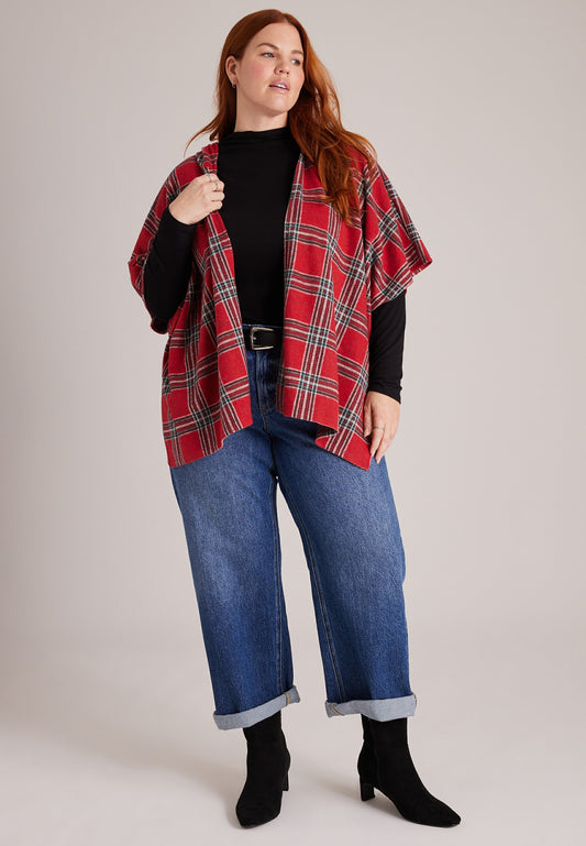 Plaid Hooded Blanket Kimono