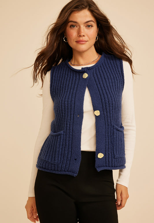 Chunky Stitch Button Front Sweater Vest