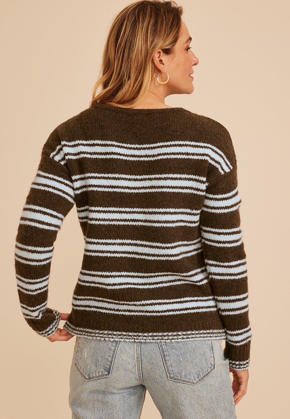Variegated Stripe Boat Neck Sweater