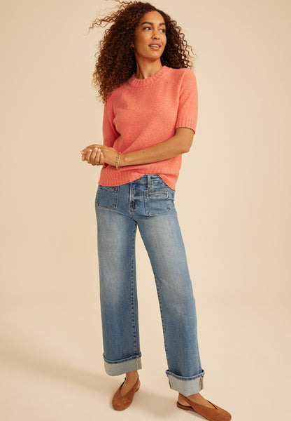 Short Sleeve Crew Neck Sweater