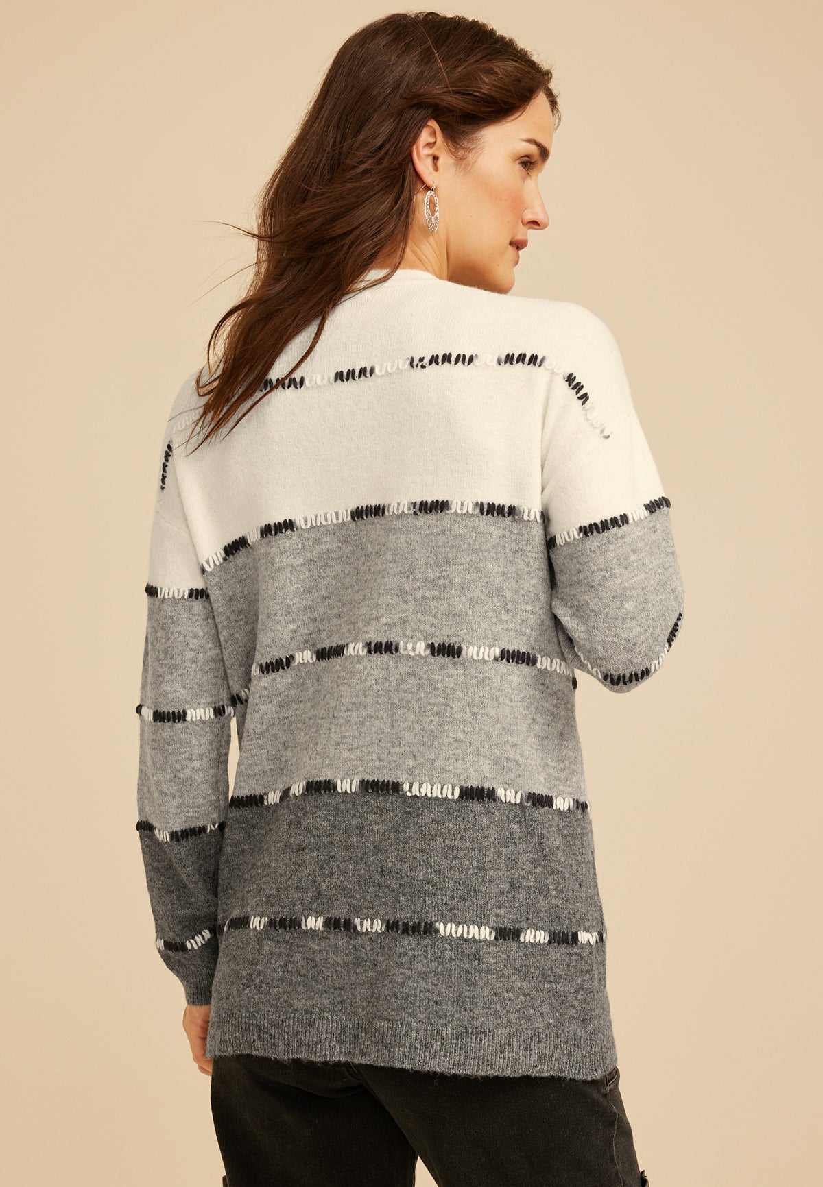 90s Colorblock Whipstitch Open Front Cardigan