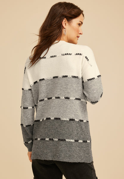 90s Colorblock Whipstitch Open Front Cardigan