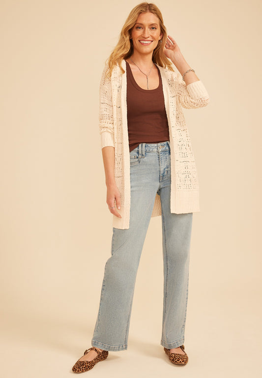 Pointelle Open Front Duster Cardigan
