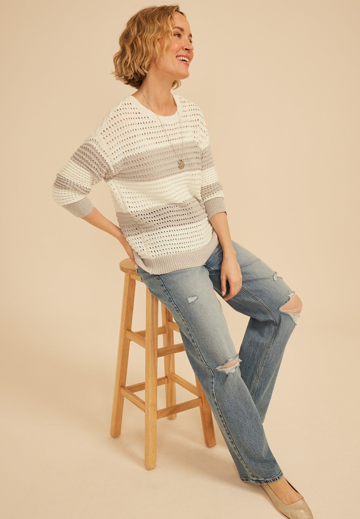 Boucle Stripe Crew Neck Sweater