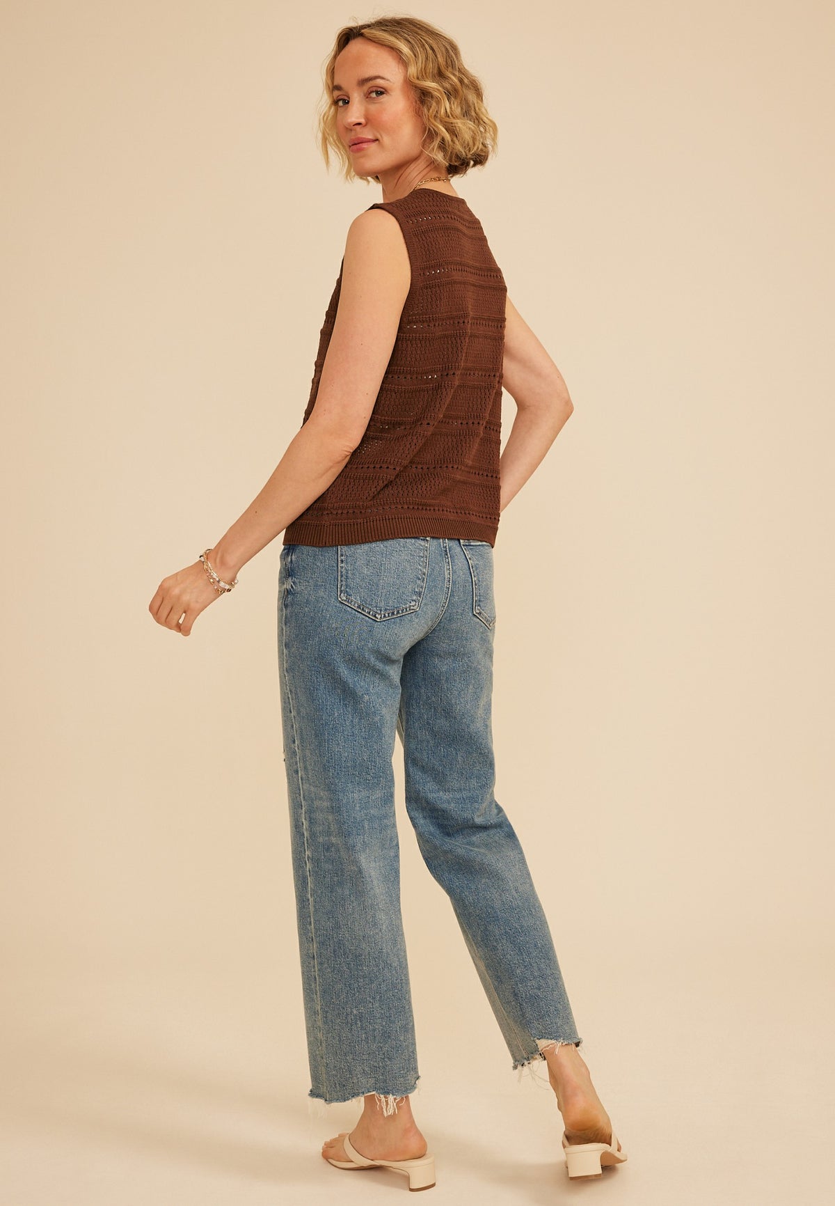 Textured Stripe Tie Front Vest