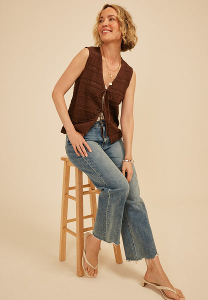 Textured Stripe Tie Front Vest