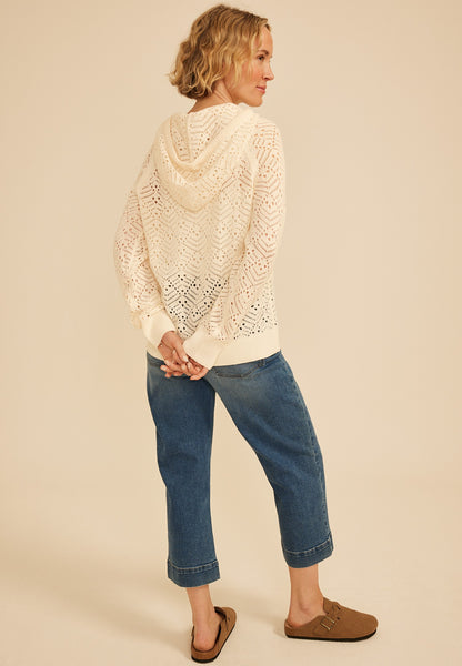 Hooded Open Stitch Crochet Pullover