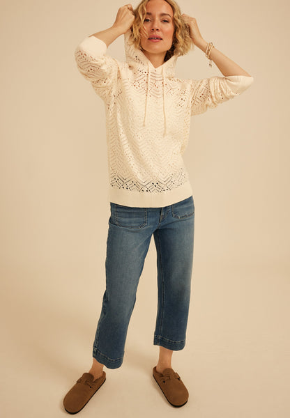 Hooded Open Stitch Crochet Pullover