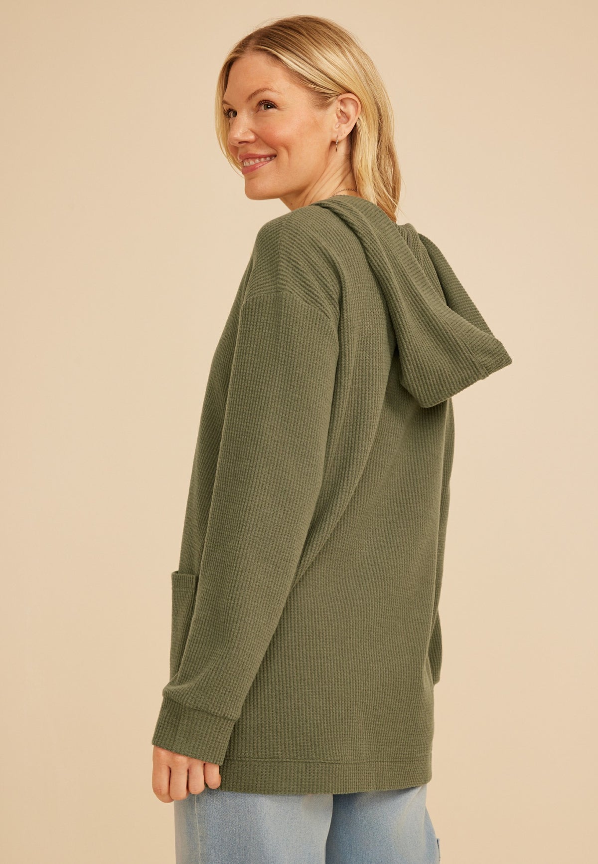 Brushed Waffle Hooded Cardigan