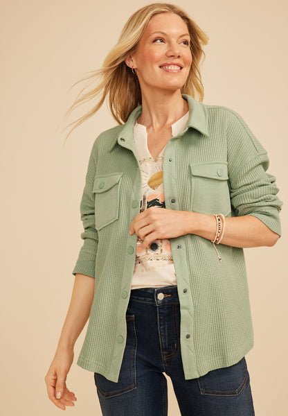 Waffle Snap Button Shacket