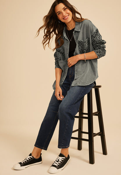 Leopard Washed Oversized Shacket