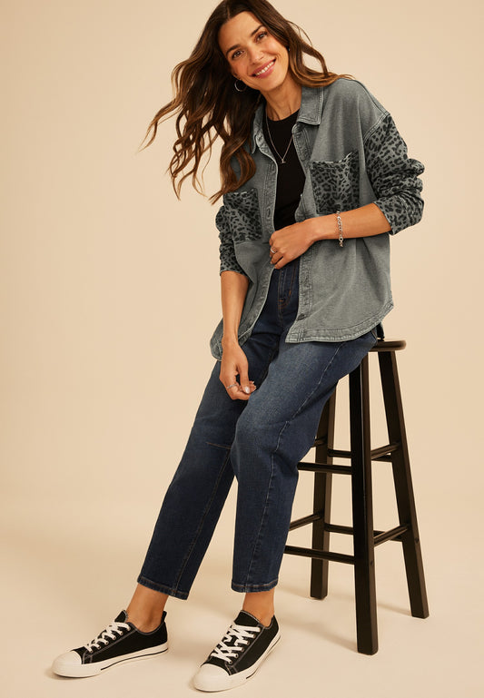 Leopard Washed Oversized Shacket