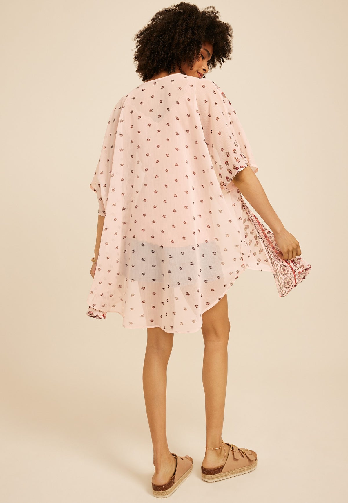 Floral Border Print Kimono