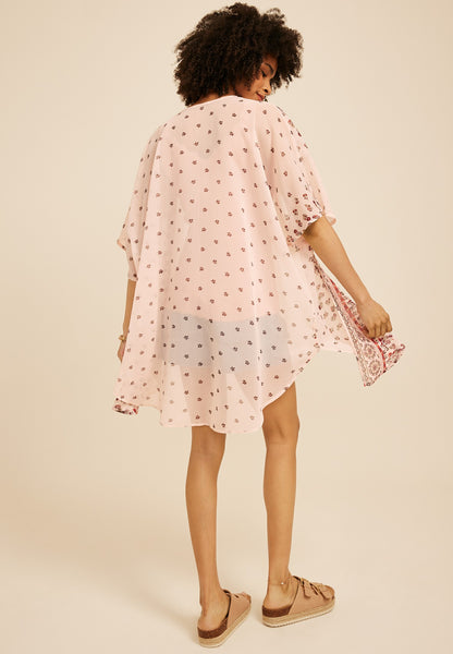 Floral Border Print Kimono