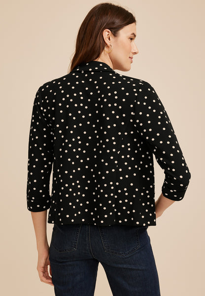 Versa Polka Dot 3/4 Sleeve Open Front Cropped Blazer