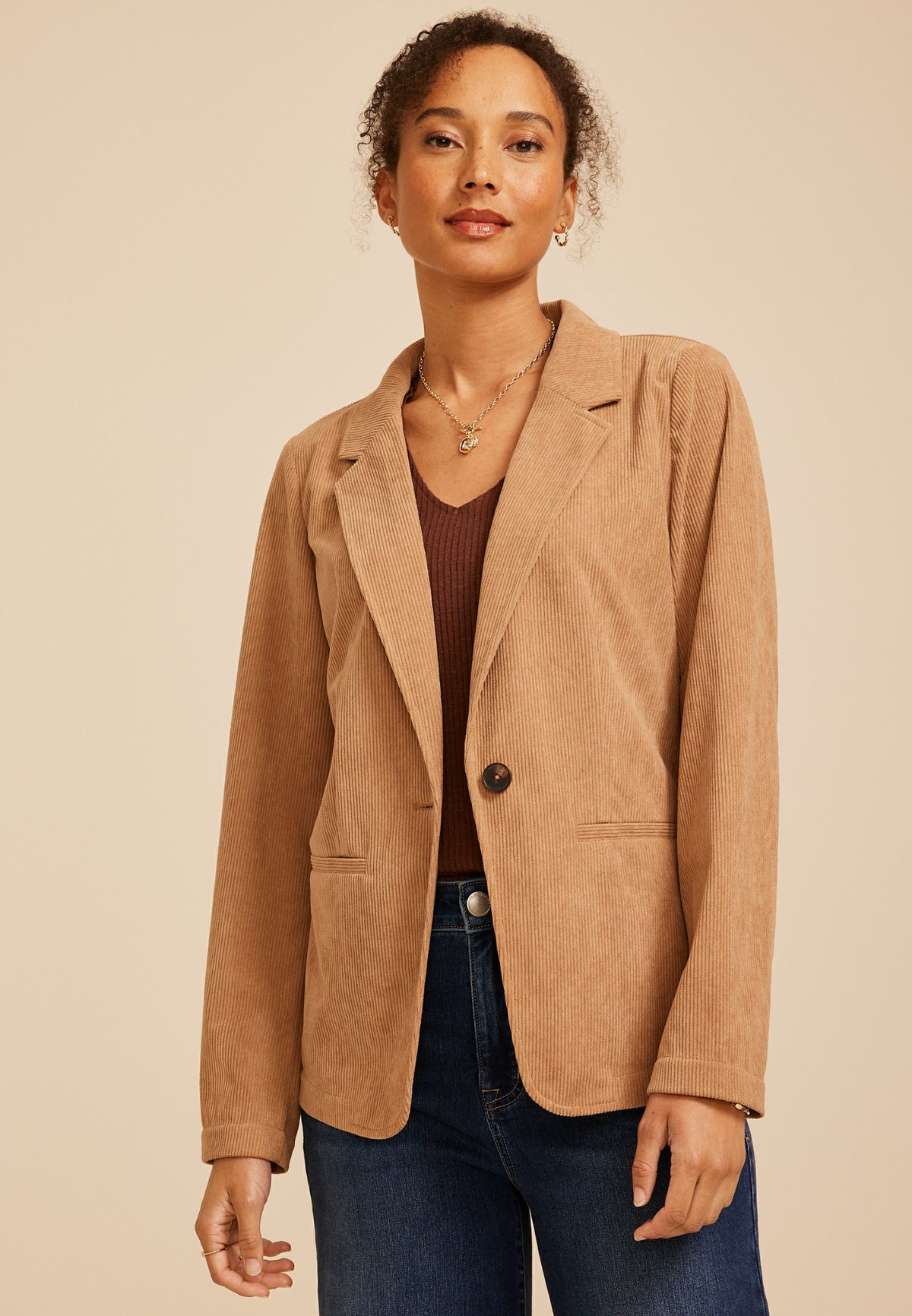 Corduroy Button Front Blazer