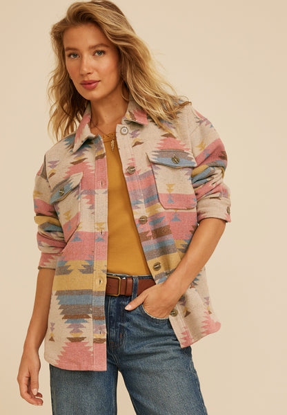 Southwestern Print Button Front Shacket