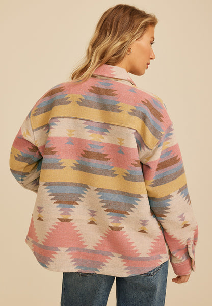 Southwestern Print Button Front Shacket