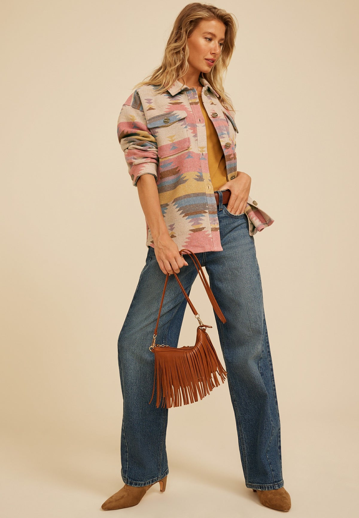 Southwestern Print Button Front Shacket
