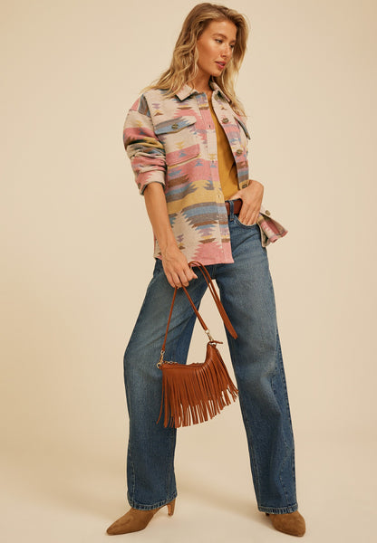 Southwestern Print Button Front Shacket