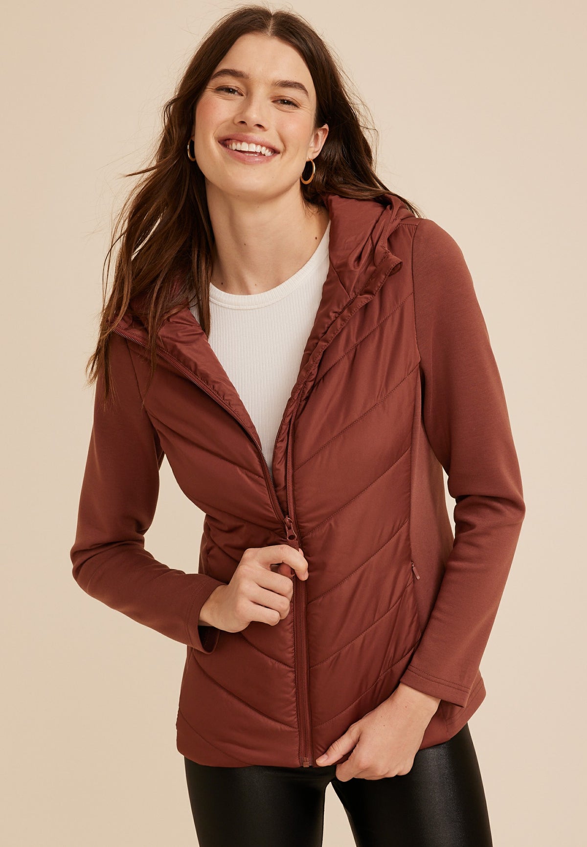 Hooded Knit Sleeve Puffer Jacket