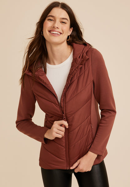Hooded Knit Sleeve Puffer Jacket