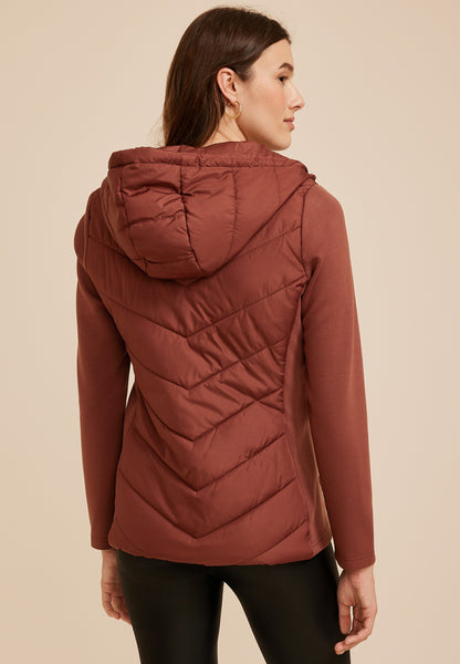 Hooded Knit Sleeve Puffer Jacket