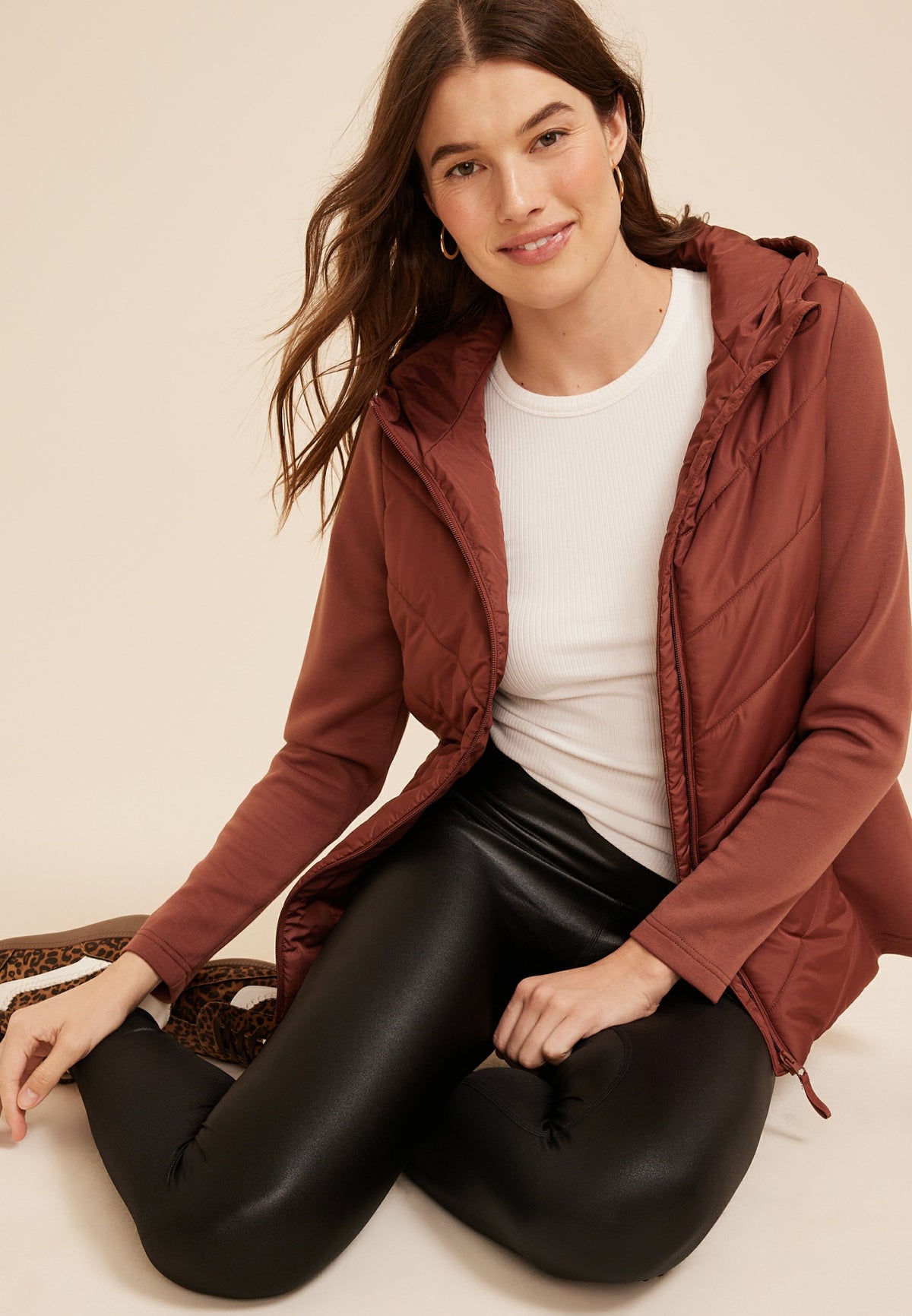 Hooded Knit Sleeve Puffer Jacket