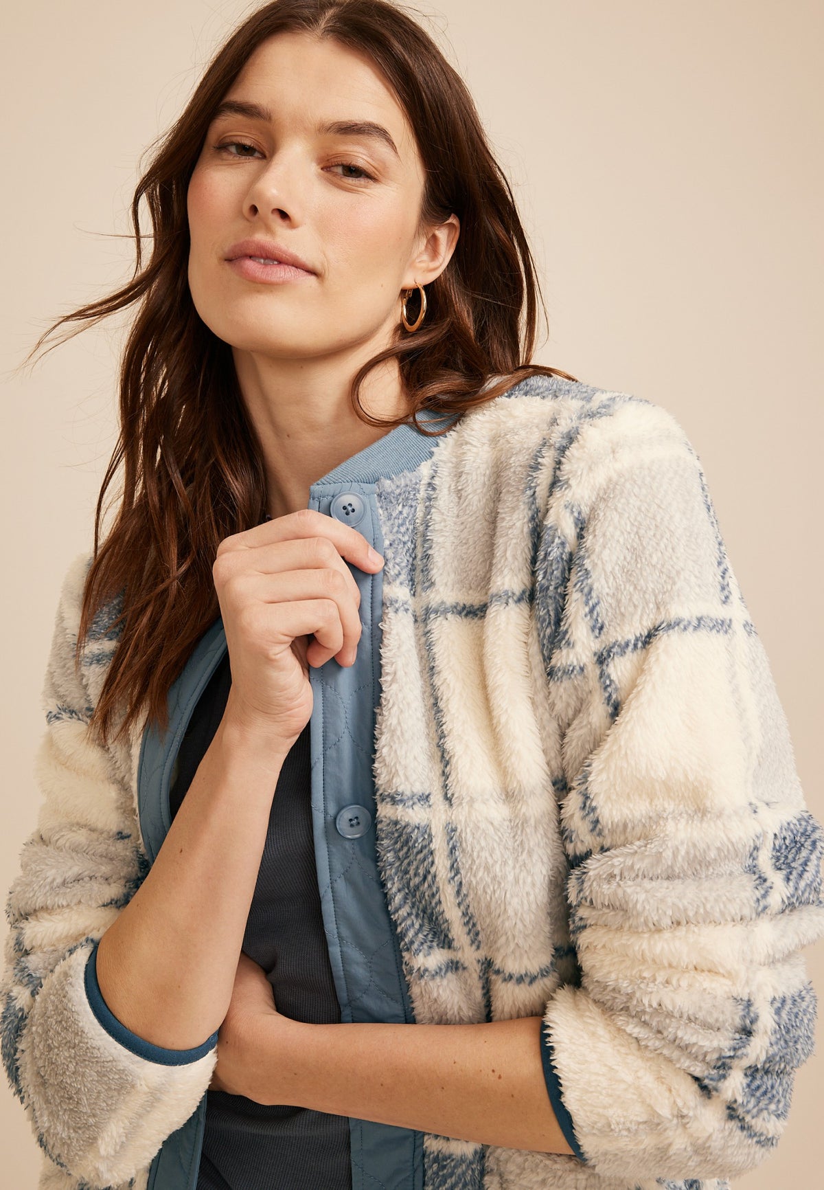 Plaid Sherpa Button Front Jacket