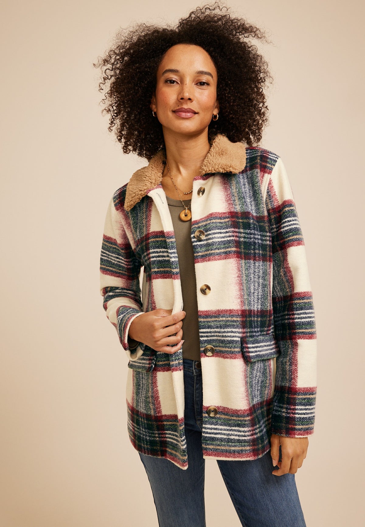 Sherpa Collar Plaid Jacket